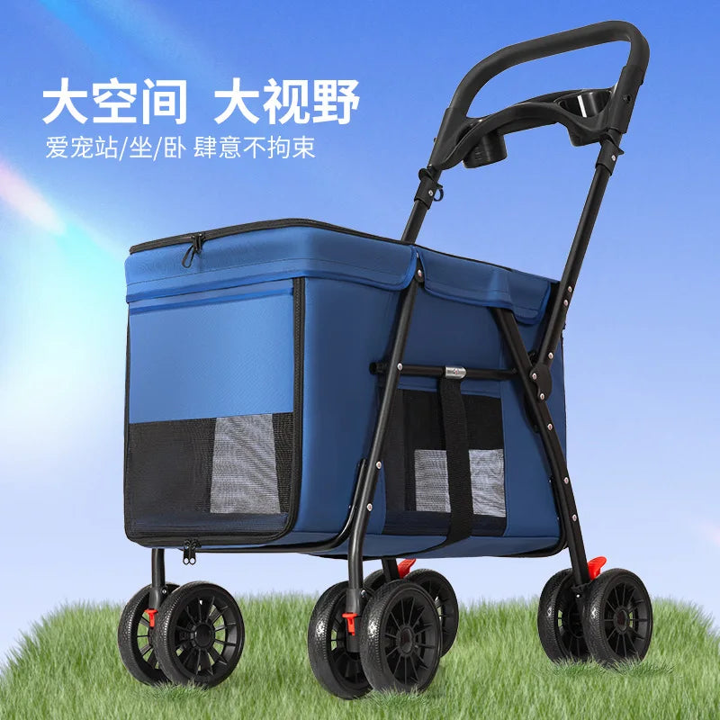 Lightweight Foldable Hand-Push Pet Stroller for Small, Medium & Large Dogs, Cats & Teddy Breeds