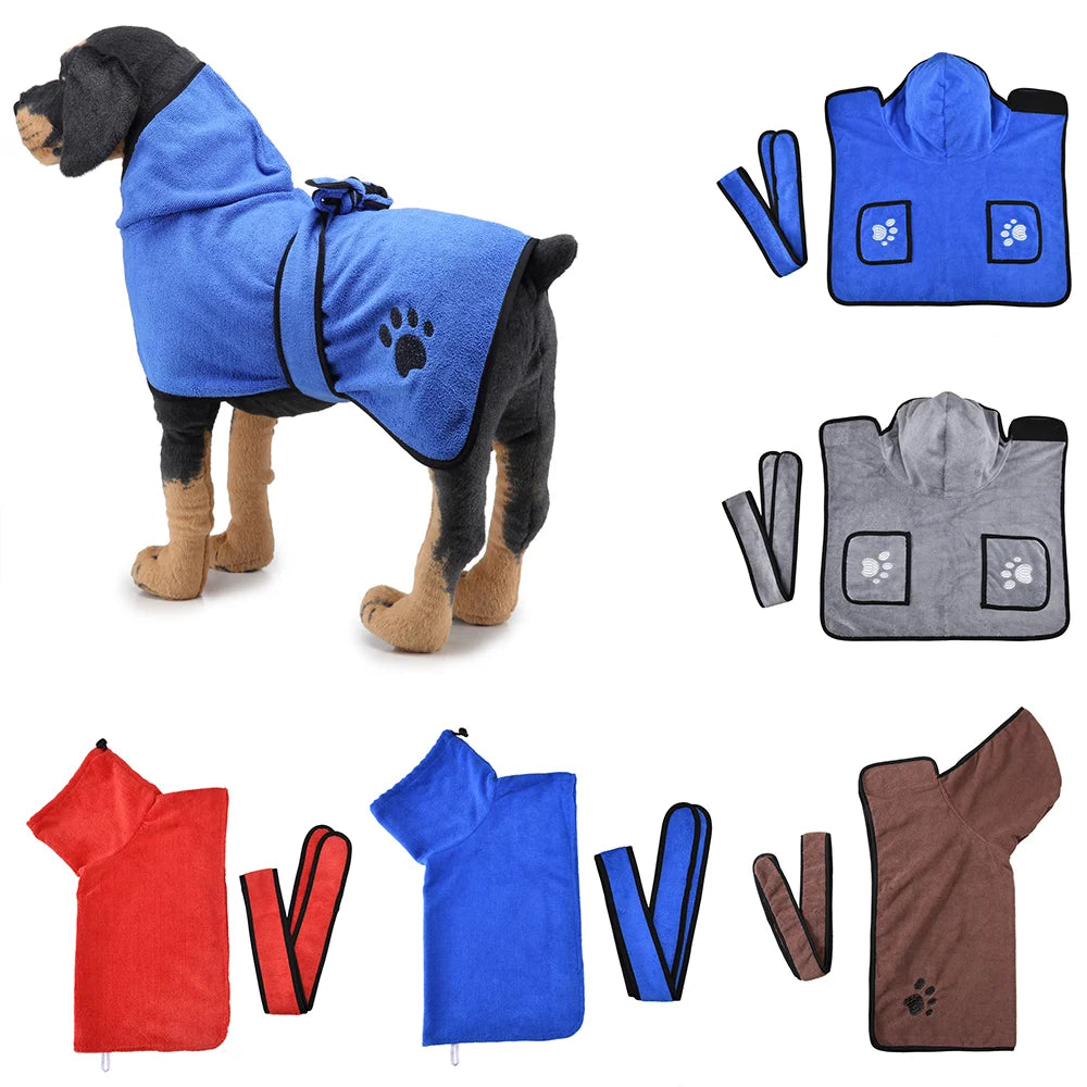 Microfiber Dog Bath Towel — Super-Absorbent Wearable Robe, XS–XL