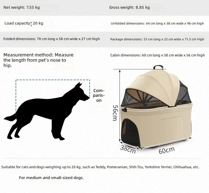 Foldable Detachable Lightweight Portable Pet Stroller Carrier for Small & Medium Dogs & Cats