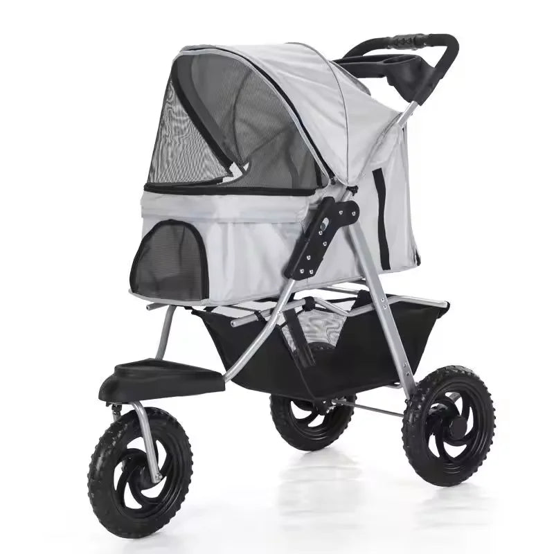Waterproof Foldable 3-Wheel Pet Stroller with Removable Cage Carrier for Cats & Dogs