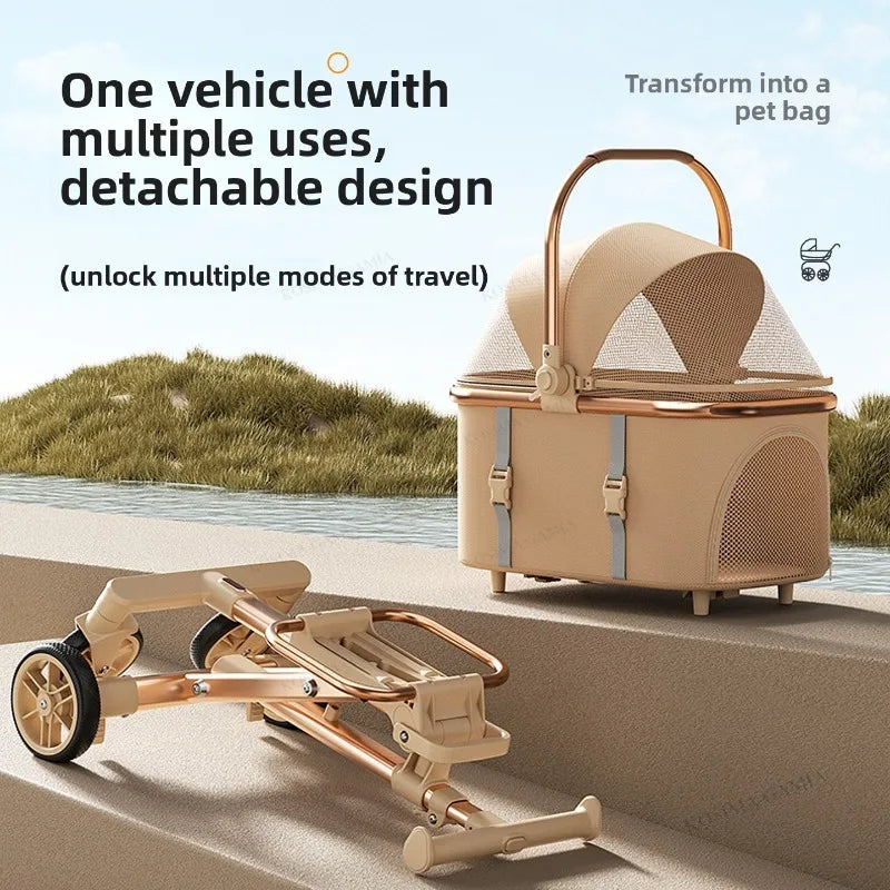 One-Click Reversible-Fold Cat & Small Dog Travel Stroller