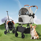 Multi-Ventilated High-View Pet Stroller with Detachable Basket & Car Travel Bag