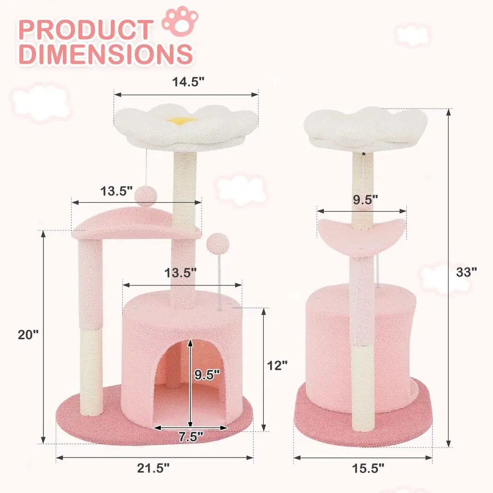 Flower-Themed Cat Activity Tower with Plush Condos