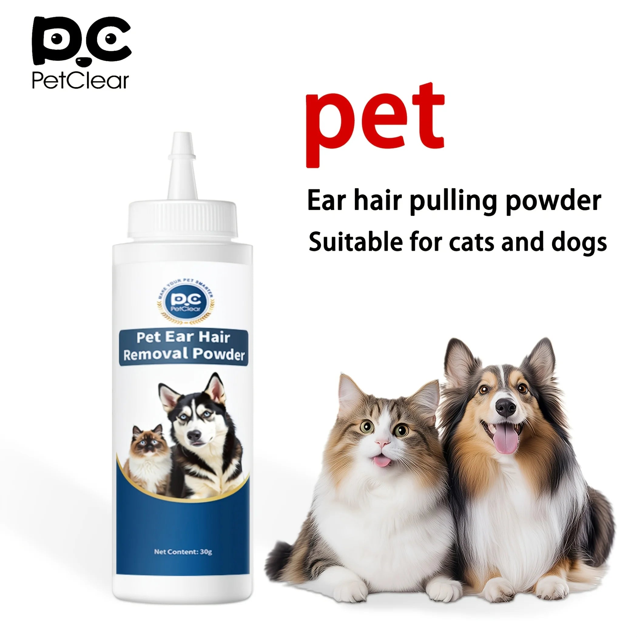 PETCLEAR Painless Ear Hair Removal Powder for Dogs & Cats, 30g