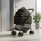 Foldable Pet Transport Stroller with Full-Rotation Wheels & Detachable Carrier — Lightweight Dog & Cat Carriage with Storage
