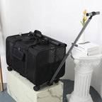Dual Compartment Multifunctional Pet Stroller with Folding Rolling Cart for Outdoor Travel