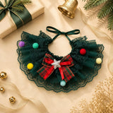 Christmas Lace Bow & Pom Pom Pet Collar (Festive Neckwear)