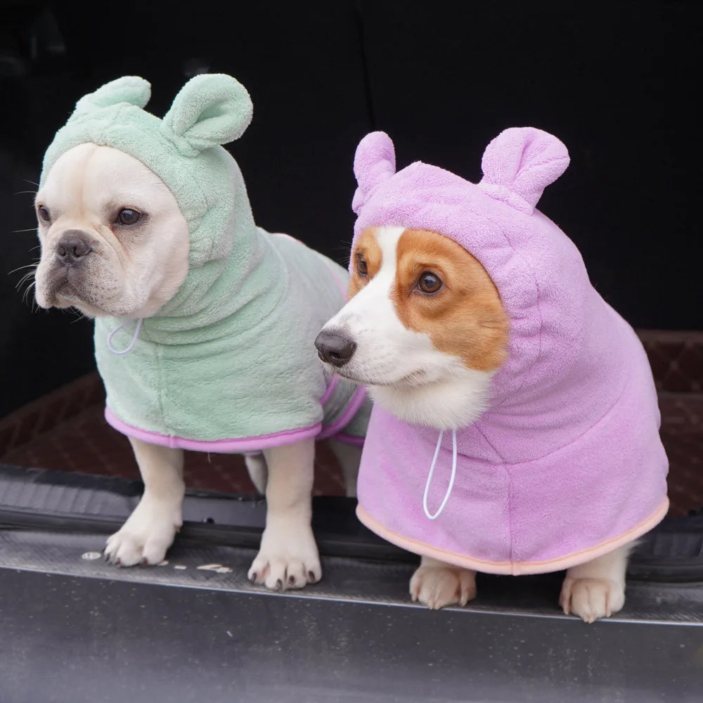 Hooded Dog Bathrobe — Adjustable 300g Microfiber Coat for Bath & Winter