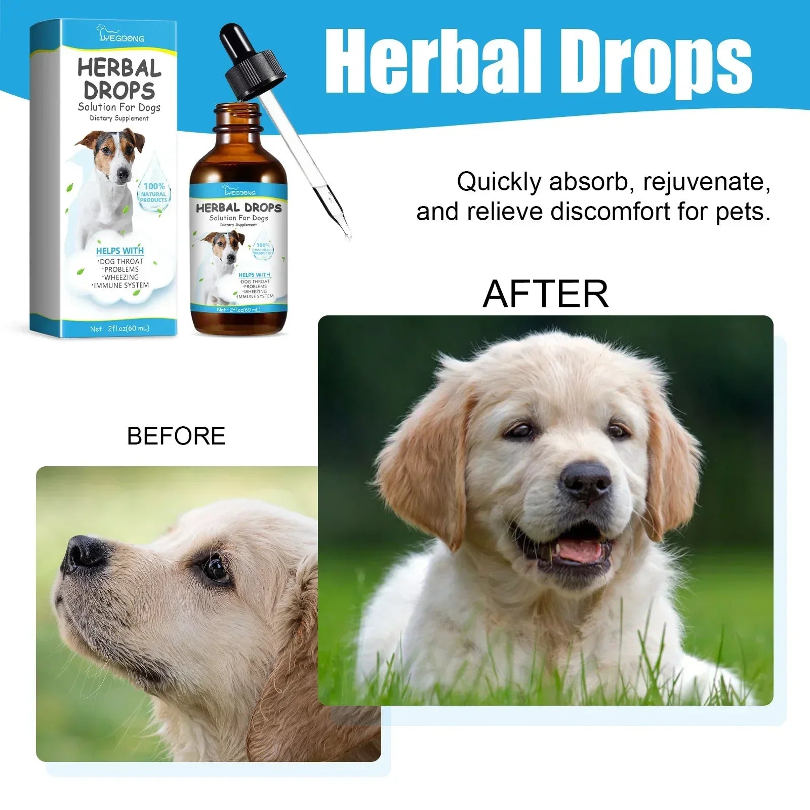 Pet Herbal Cough Relief Drops (Throat Soothe, Immunity Boost, Cats & Dogs)