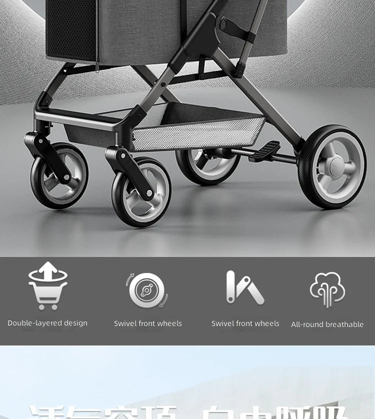 Double-Layer Foldable Lightweight Pet Stroller for Dogs & Cats — Portable Outdoor Travel Carriage