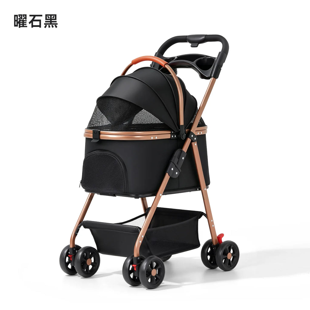 Lightweight Aluminum Alloy Puppy Stroller with Detachable Storage Basket — 50 lb Capacity Small Pet Cart