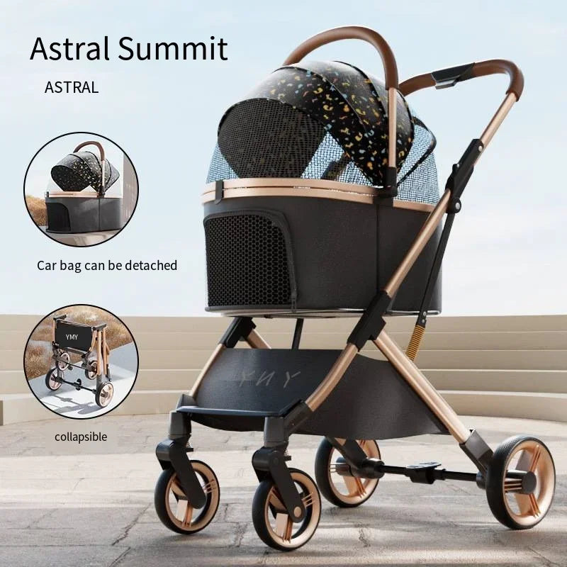 Separable Pet Stroller with Detachable Multifunctional Bag — One-Click Fold Cat & Dog Travel Cart