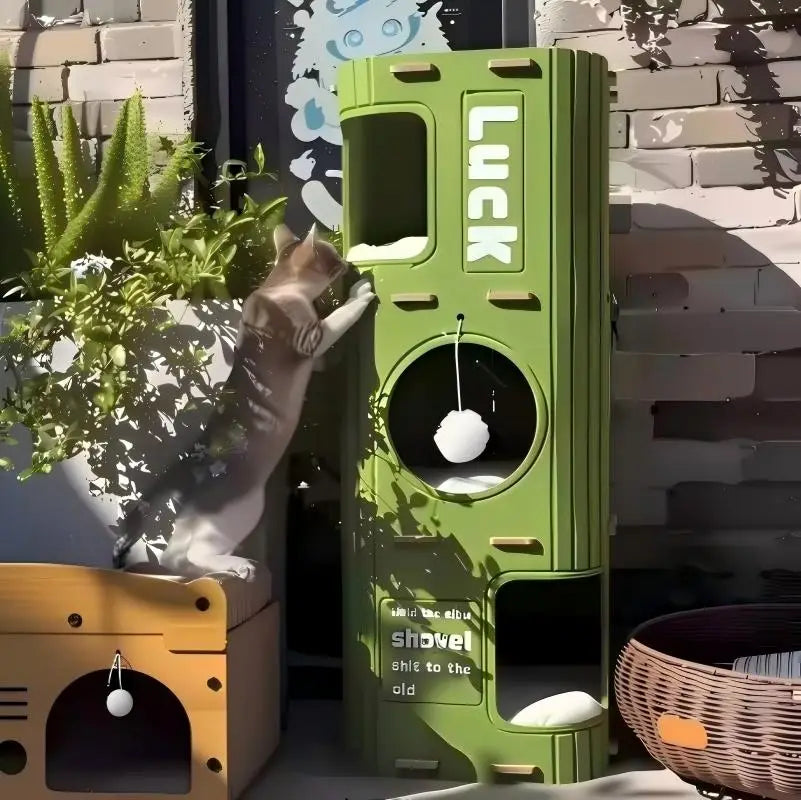 Multi-Layer Cylindrical Cat Castle with Play Holes