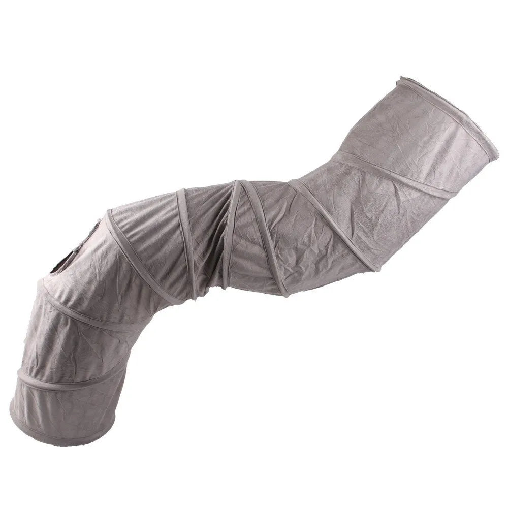Collapsible S-Shaped Cat Tunnel — 3-Entry Suede Play Tube for Cats & Kittens
