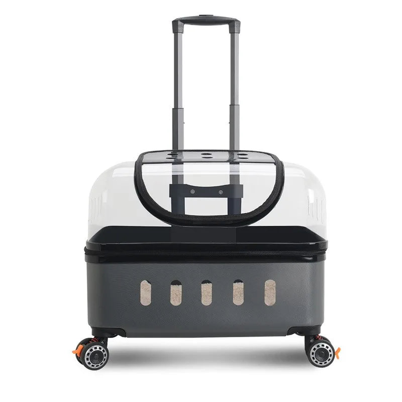 Transparent Plastic Pet Trolley Backpack with Universal Wheels & Zipper