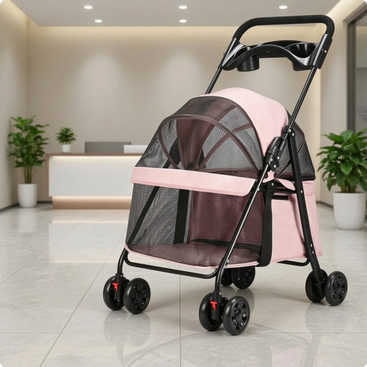 Pet Stroller with Breathable Mesh Canopy Collapsible Pet Stroller with Canopy Carrier 4-Wheel Safe for Small Dogs, Daily Walks