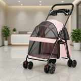 Pet Stroller with Breathable Mesh Canopy Collapsible Pet Stroller with Canopy Carrier 4-Wheel Safe for Small Dogs, Daily Walks