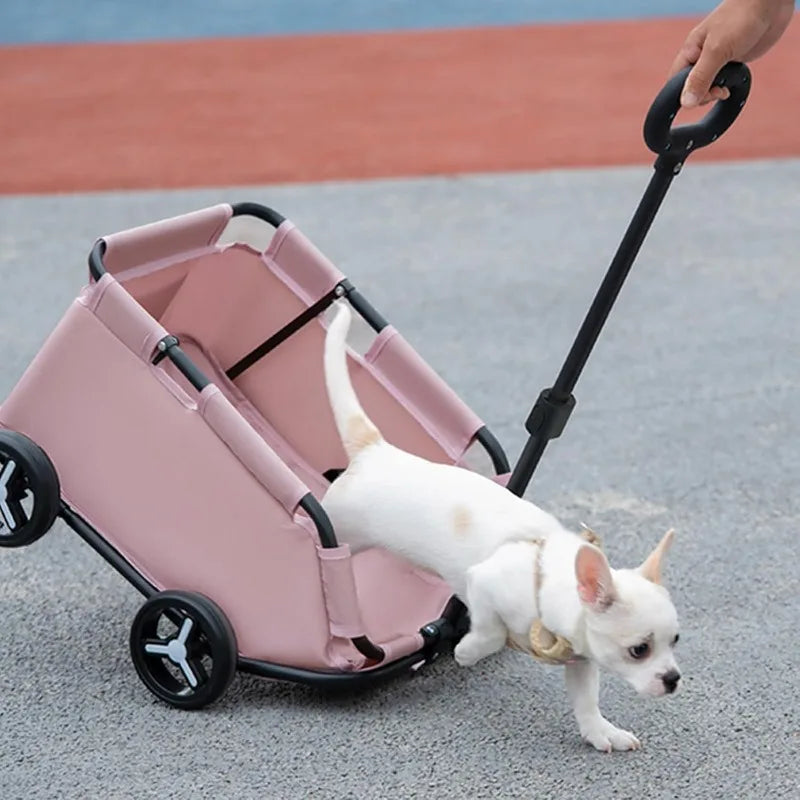 Lightweight Folding 4-Wheel Rolling Cat Carrier Trolley with Shock-Absorbing Wheels