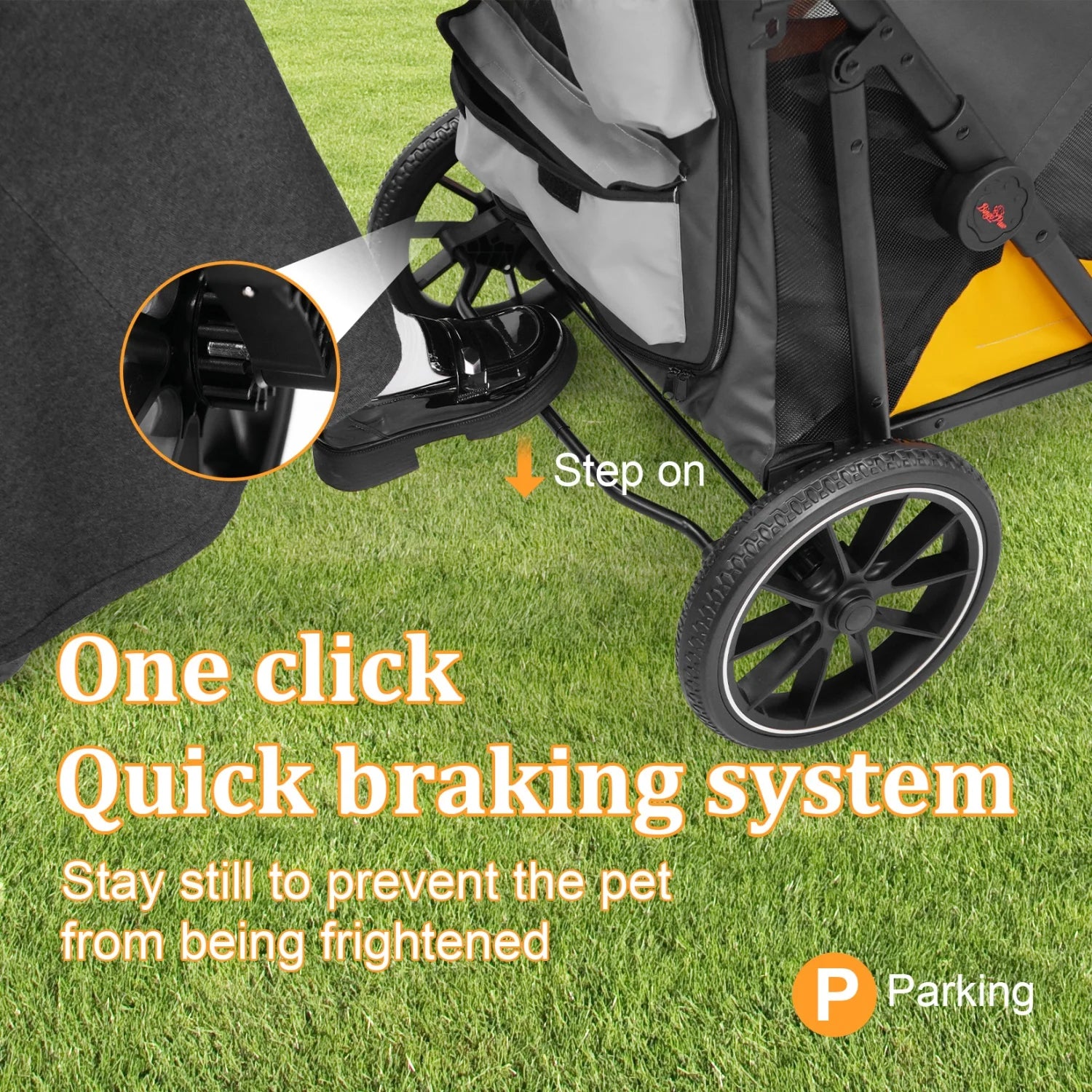 One-Click Folding 4-Wheel Jogger Wagon Stroller for Large Dogs with Storage Pockets