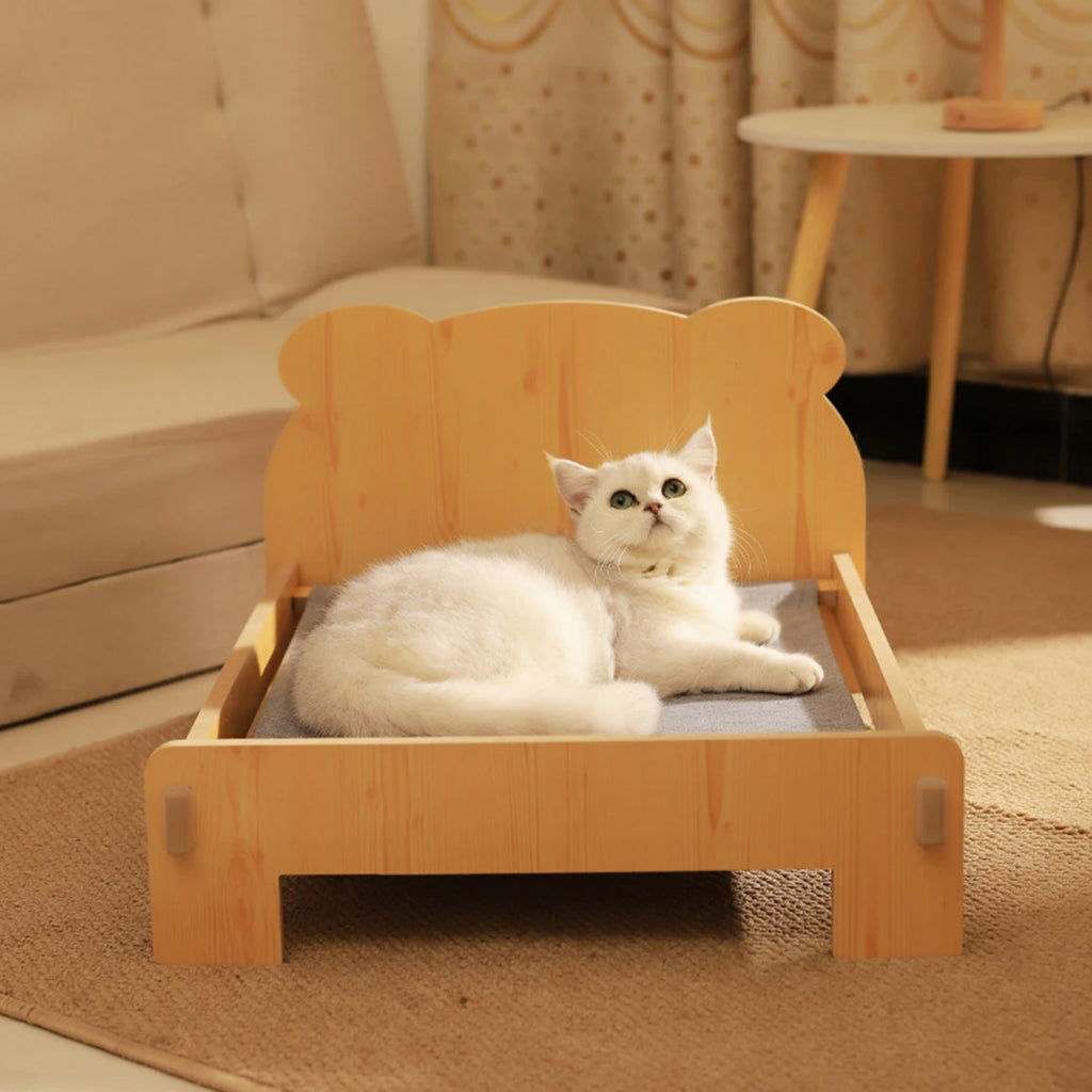 Wooden Pet Bed with Teddy Bear Pattern, 20x11in