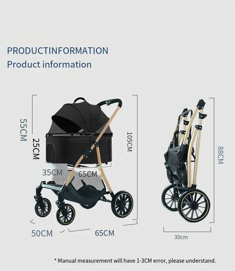 Detachable Foldable Lightweight Pet Stroller for Dogs & Cats — Portable Walking Cart for Teddy Breeds