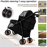 Folding Double Pet Stroller 4 Wheels Breathable Mesh Travel Carrier Wagon for 2 Small Dogs Cats Outdoor Walking