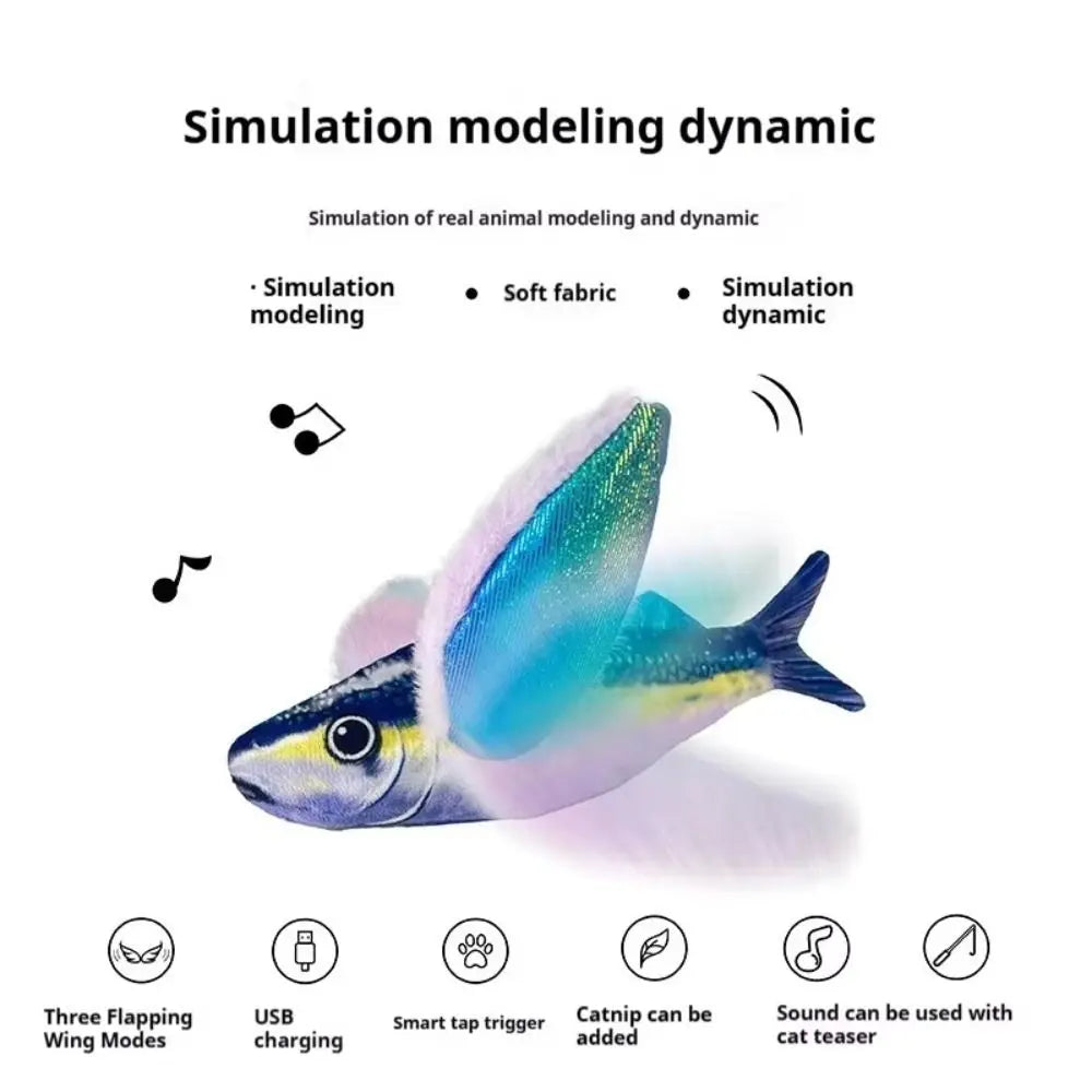 Electric Hangable Flapping Fish Cat Toy — USB Touch-Activated Flying Fish with Chirping Sound