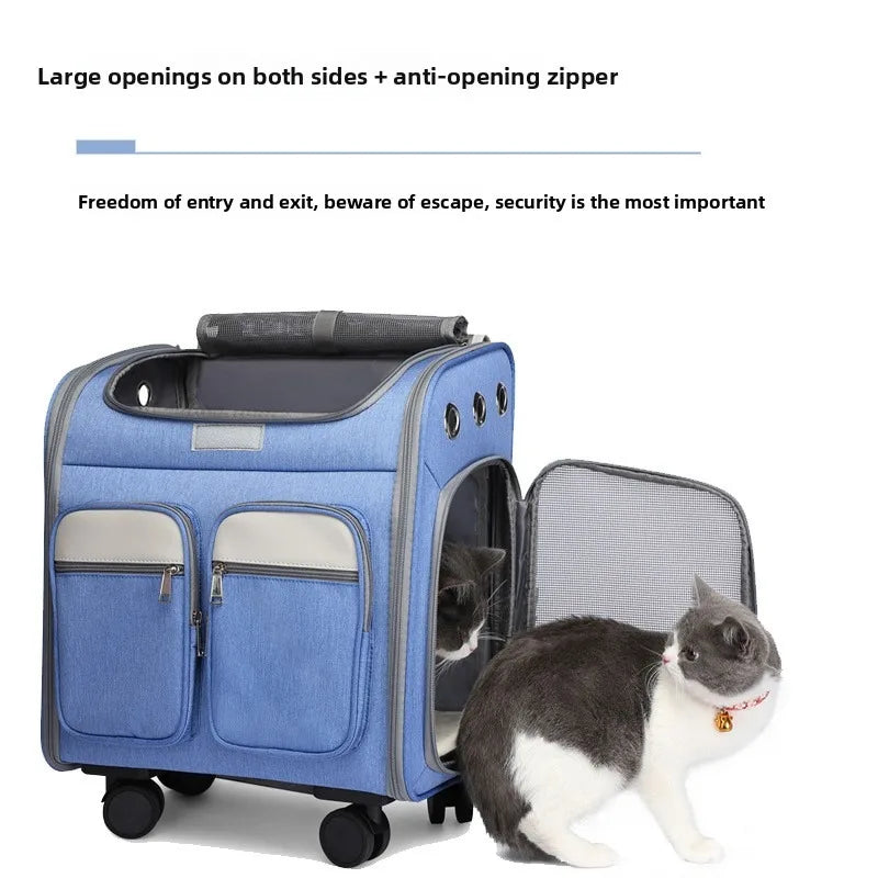 Luxury Foldable Wheeled Pet Trolley Carrier Bag with Telescopic Handle — Approved Travel Case