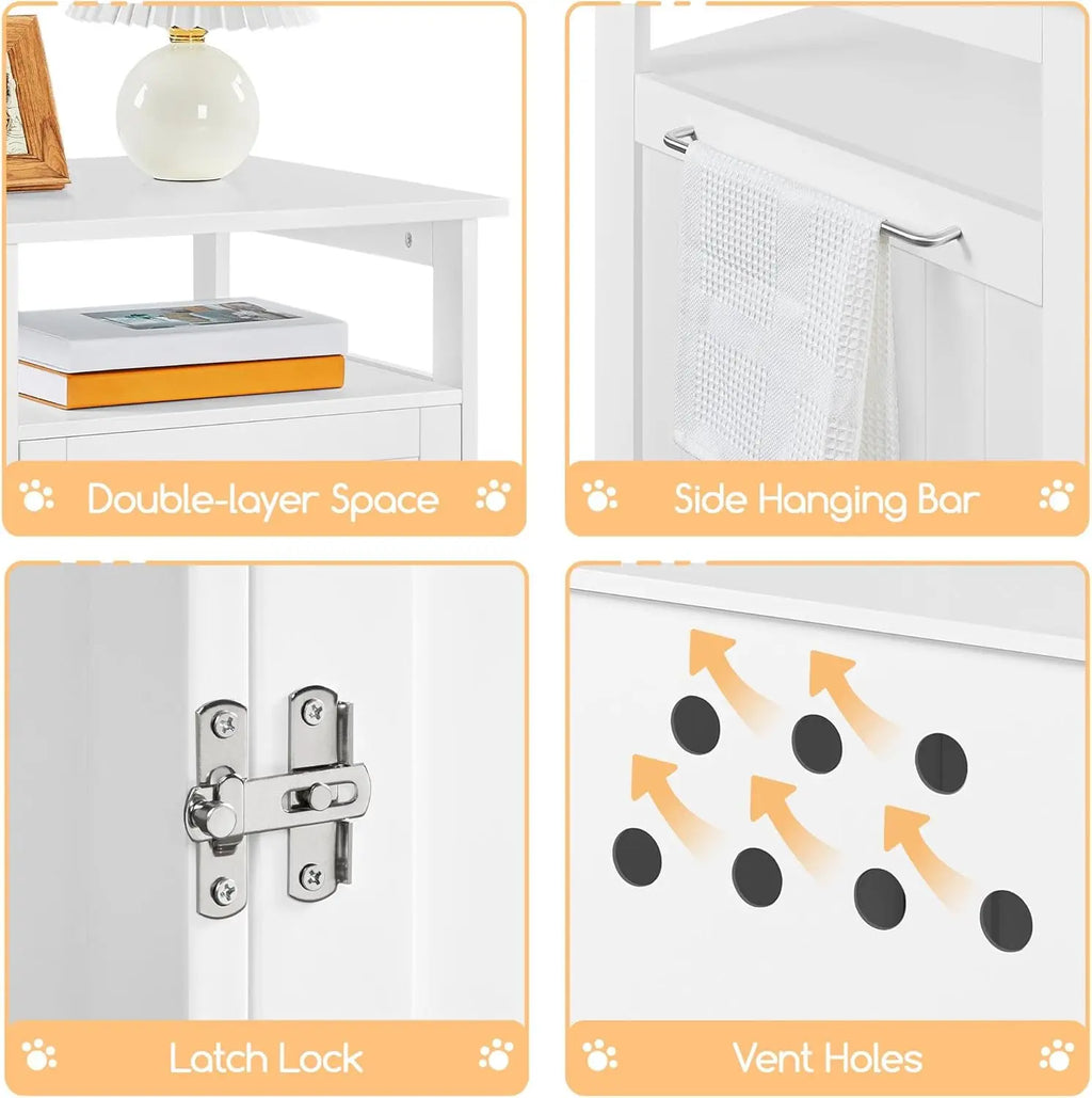 Hidden Cat Litter Box End Table with Open Shelf (White)