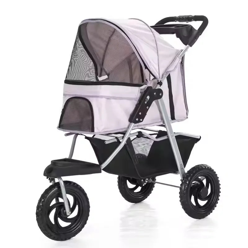 Waterproof Foldable 3-Wheel Pet Stroller with Removable Cage Carrier for Cats & Dogs
