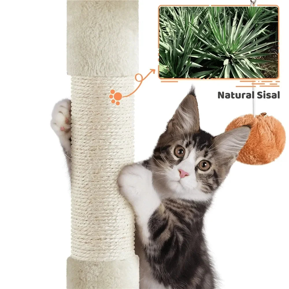 Paw-Shaped Plush Cat Tree with Condos (58in)