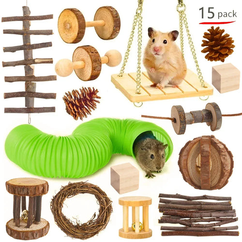 Wooden Molar Chew Toy Set — For Rabbits, Guinea Pigs & Small Pets