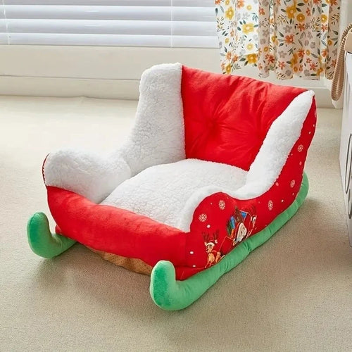 62cm Plush Christmas Sleigh Bed for Dogs & Cats (Washable)