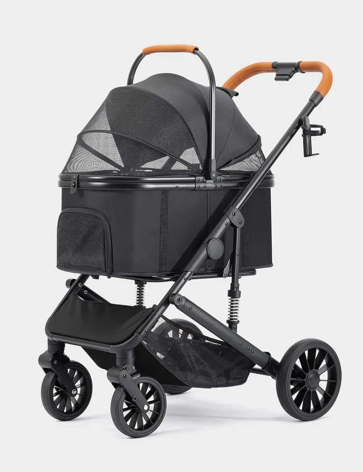 4-Wheel Foldable Pet Stroller with Detachable Carrier & Storage Basket — Max 60 lbs
