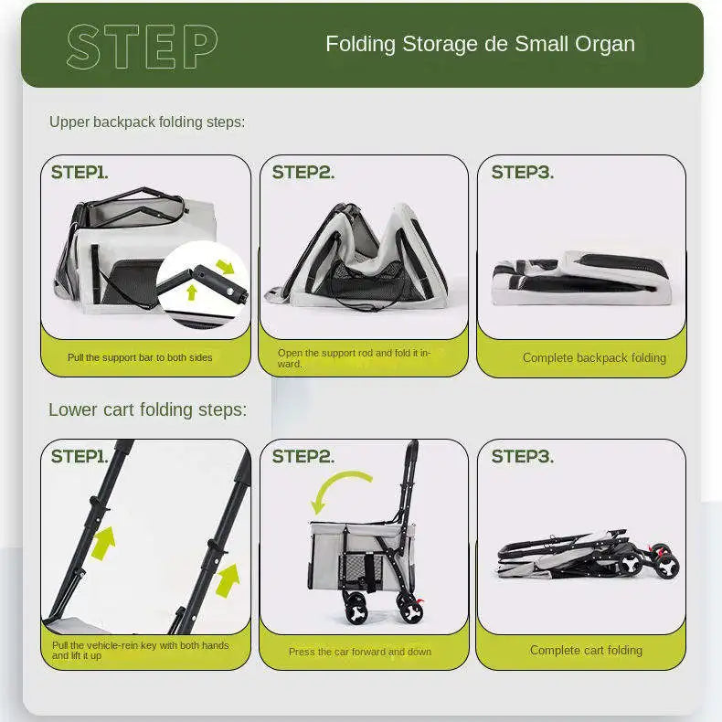 Lightweight Quick-Fold Double Pet Stroller with Detachable Carriers