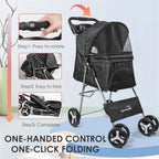 4-Wheel Pet Jogger Stroller with Cup Holder & Storage Basket — Travel Pushchair for Small & Medium Dogs & Cats