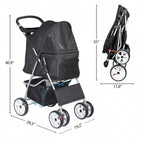 ZENY Foldable 4-Wheel Pet Stroller for Dogs & Cats with Storage Basket & Cup Holder