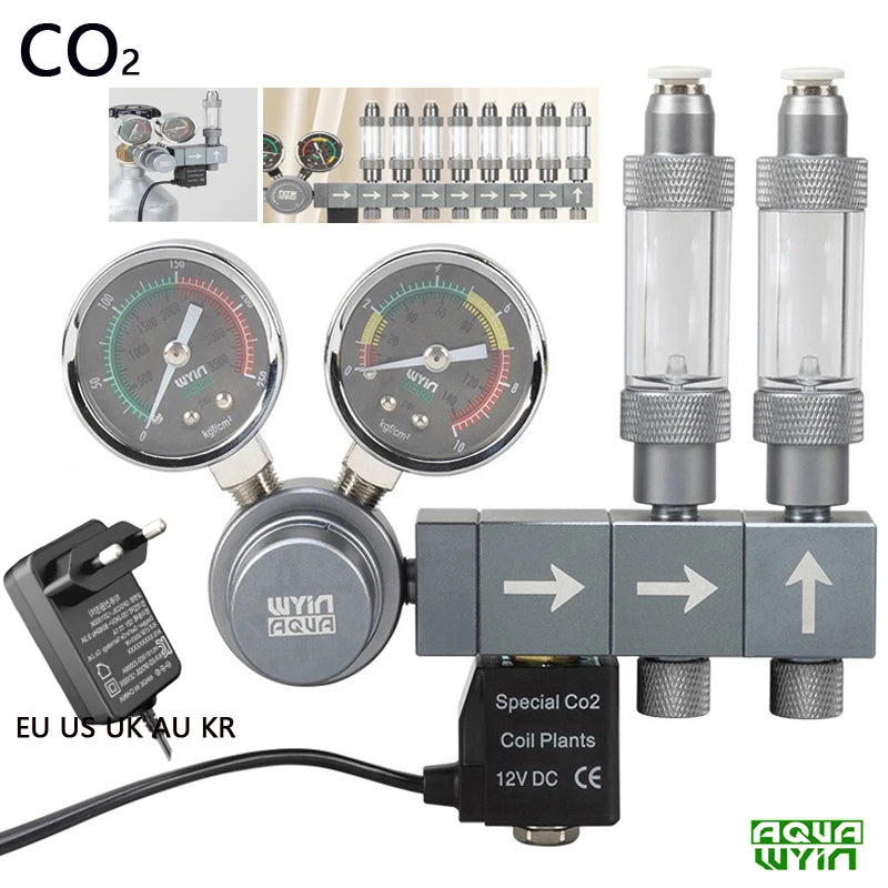 Aquarium CO2 Pressure Regulator with Solenoid Valve (Bubble Meter, Quick-Connect)