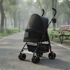 Ventilated Foldable Pet Stroller with Large Viewing Window & Brake System — Lightweight Outdoor Walker for Small Pets