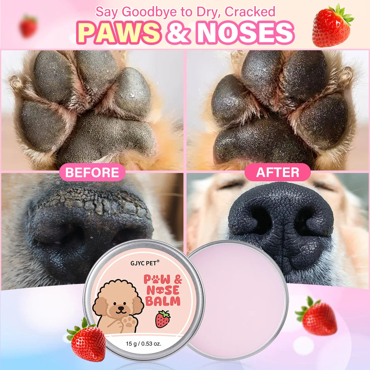 Strawberry Paw Balm for Dogs & Cats — Softens Cracked Pads
