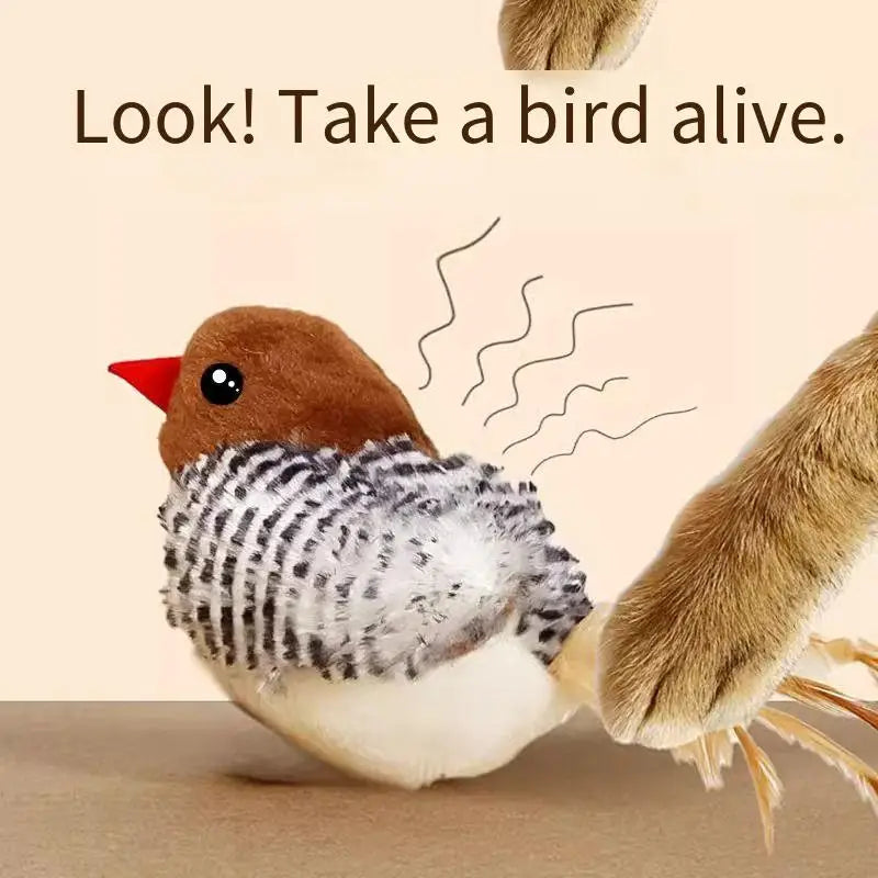 Flapping Wing Simulation Bird Cat Toy — Chirping Interactive Sparrow