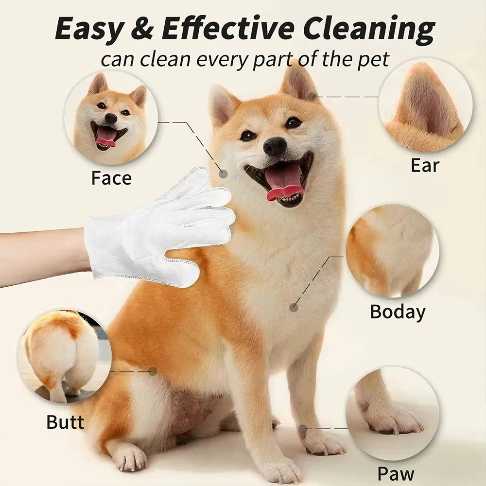 Rinse-Free Pet Bathing Gloves — Extra-Thick Cleaning Wipes, 6-Pack