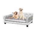 Deluxe Silver Velvet Dog Couch Sofa with Removable Cushion
