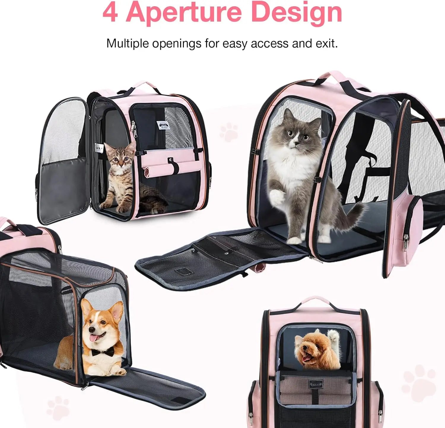 Large Expandable Foldable Pet Carrier Backpack for Dogs, Puppies & Medium Cats up to 18 lbs
