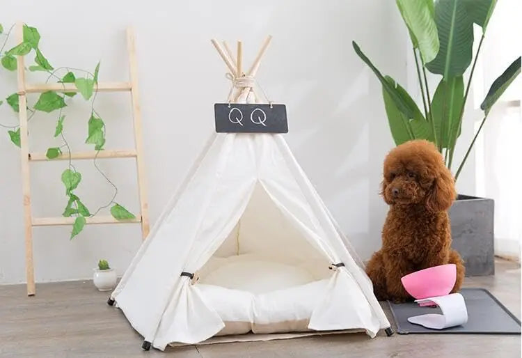 Portable Pet Teepee Bed with Thick Cushion, Up to 15lbs