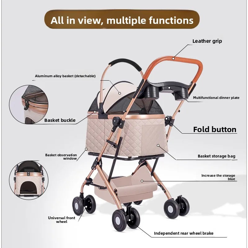 Small Pet Stroller Lightweight Foldable Outdoor Outing Cart for Dogs & Cats