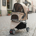 3-Wheel Single-Button Foldable Pet Carriage for Dogs & Cats — Lightweight Breathable Mesh Carrier