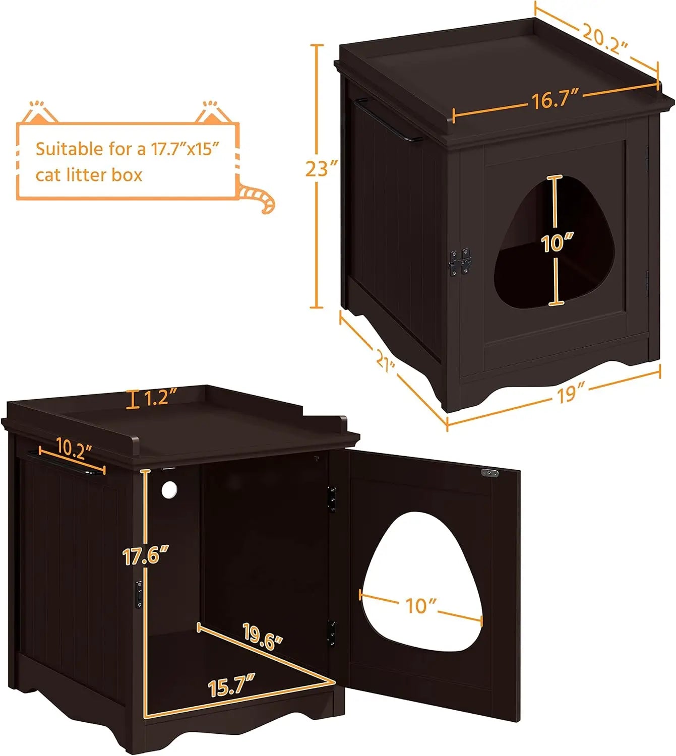 Hidden Cat Litter Box Cabinet with Towel Bar (Espresso)