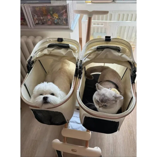 Twin Cabin Double Layer Pet Stroller for Small Medium Dogs Cats Lightweight Foldable Double Pet Cart Outdoor Walking