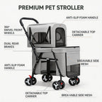 Quick-Folding Portable Double Pet Stroller with Detachable Carriers